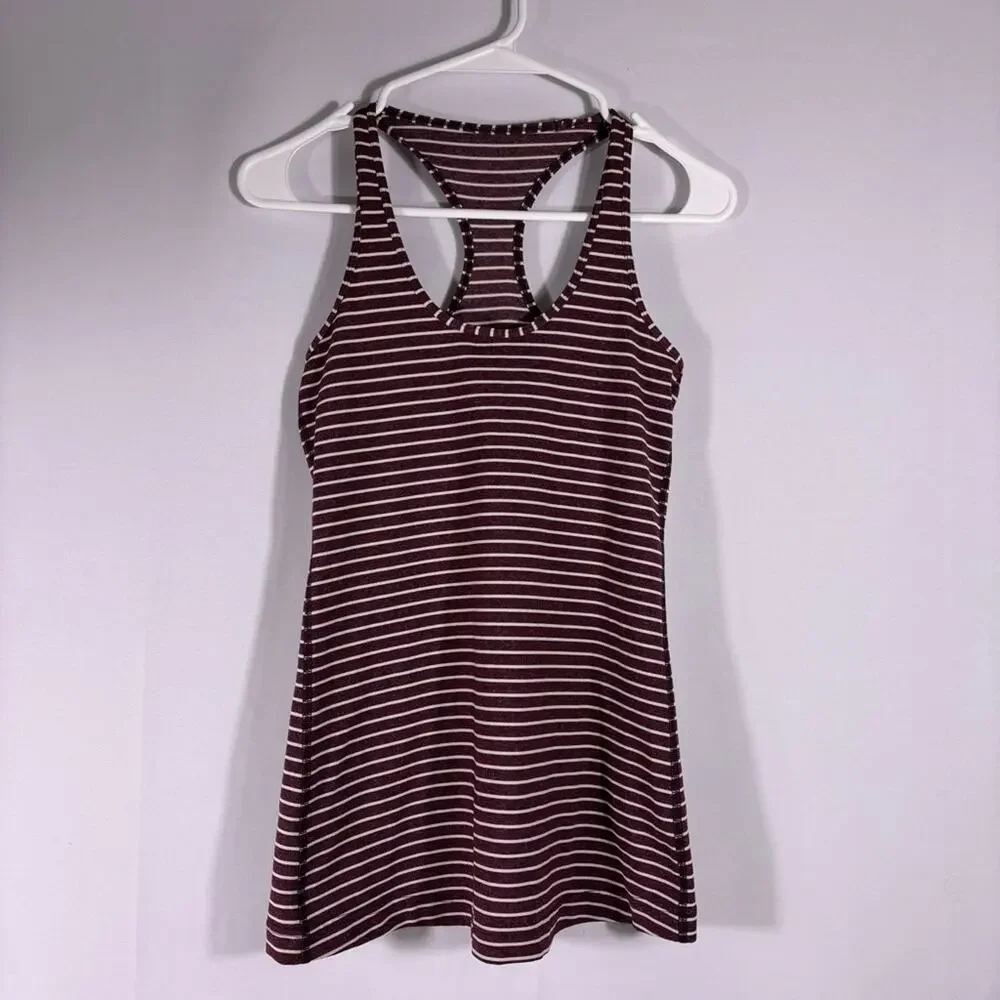 LULULEMON COOL RACERBACK Tank Top White Striped Bordeaux Drama Small 1229